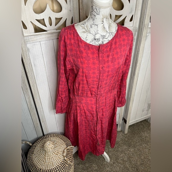 GRANDMA MAMA DAUGHTER Dress Button Down Red Pink Cotton Sz Large - Picture 1 of 6